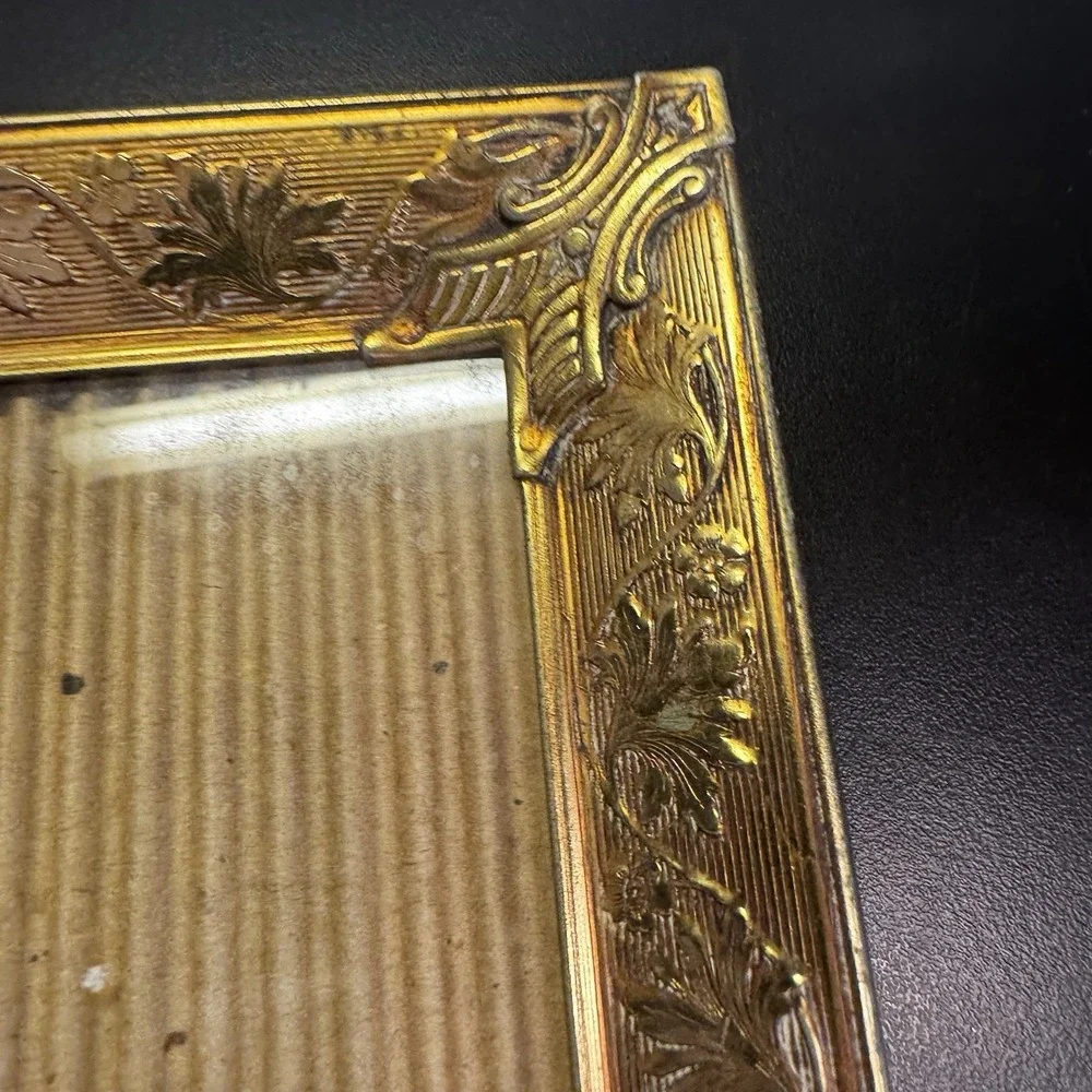 Vtg 8x10 Floral Pierced Brass Picture Photo Frame Ornate Gold Metal Hollywood